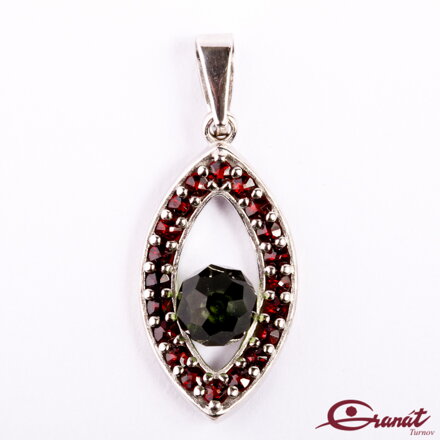 Přívěsek Kormidlo života - Stříbrný přívěsek s vltavínem a českými granáty