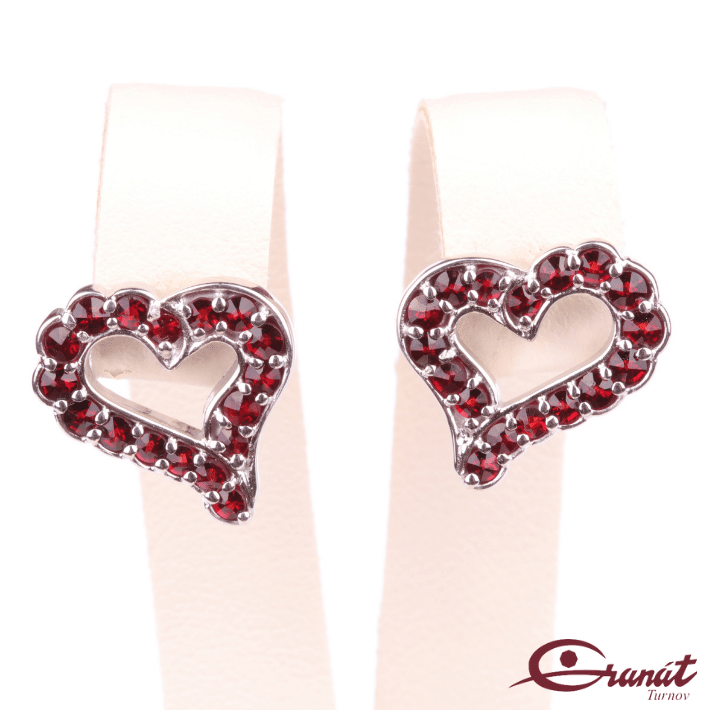 Náušnice Srdce - Stříbrné náušnice s českými granáty