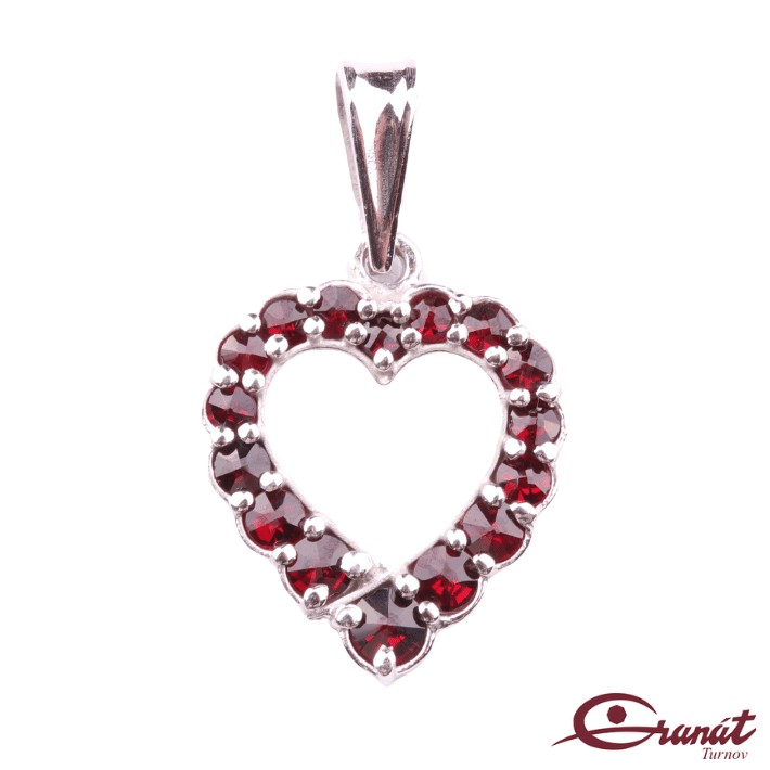 Přívěsek Srdce - Stříbrný přívěsek s českými granáty